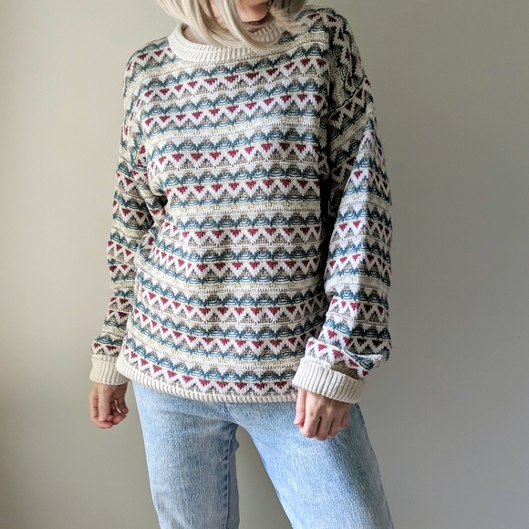 SOLD⚡VTG 90s Cream Grandpa Style Sweater - Picture 2 of 8